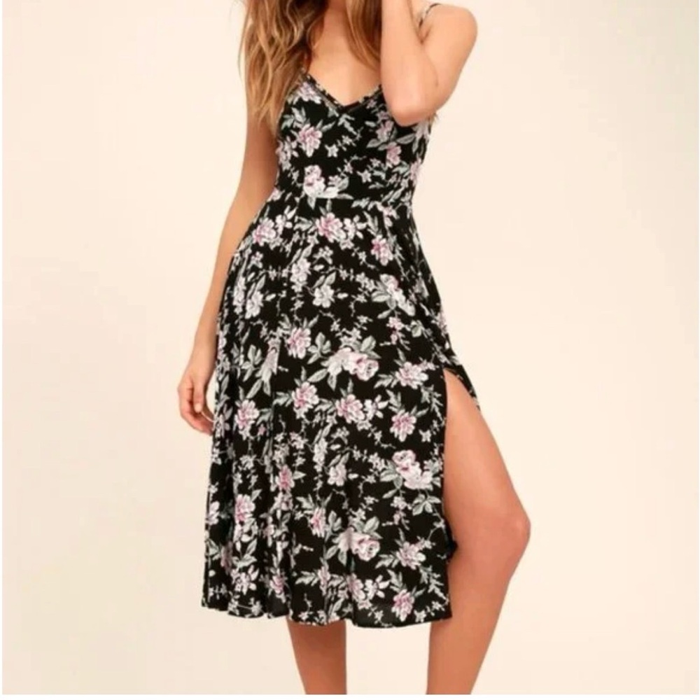 Lulu's Black Floral Midi Dress